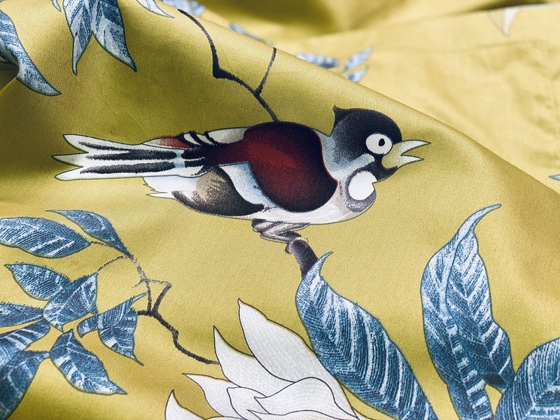 Eikei Exotic Modern Floral Print Bedding Birds Flowers Dusty Grey Design 100% Cotton Duvet Cover 3pc Set Hibiscus Blossom Branches in Muted Gray Blue (Queen, Citronelle Green) - Image 2